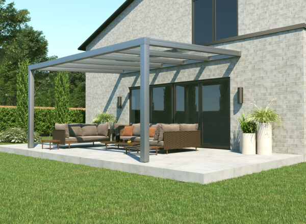 Zadaszenie tarasu z aluminium i szkła w kolorze srebrnoszary 3x3m